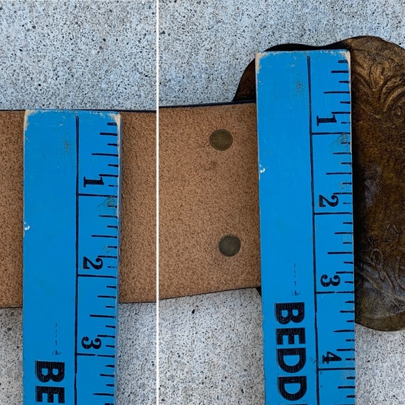 Chicos Leather Statement Belt Tooled Multicolor Floral Boho Hippy Wide Womens  M - Picture 12 of 15